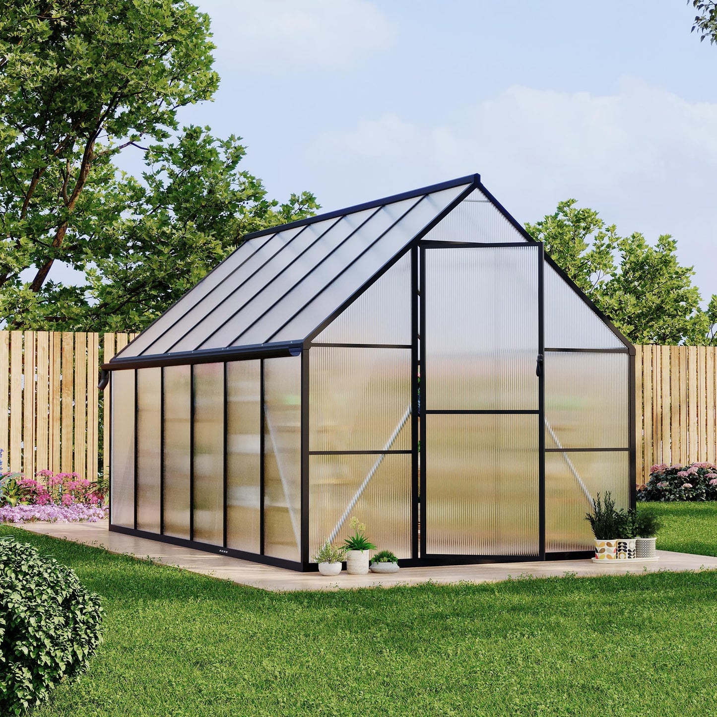 HarmonyHealth Outdoor Greenhouse, Aluminum-Framed Polycarbonate Greenhouse, Heavy Duty Polycarbonate Green House with Large Enhanced Aluminum Kit and Roof Vent, 6x7 FT