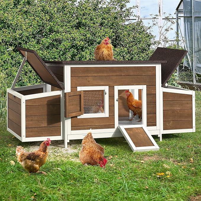 YITAHOME Chicken Coop Large Wooden Chicken House Chicken Pen Outdoor with 2 Nesting Boxes Poultry Cage Rabbit Hutch Duck Cage with Weatherproof Roof (Brown)