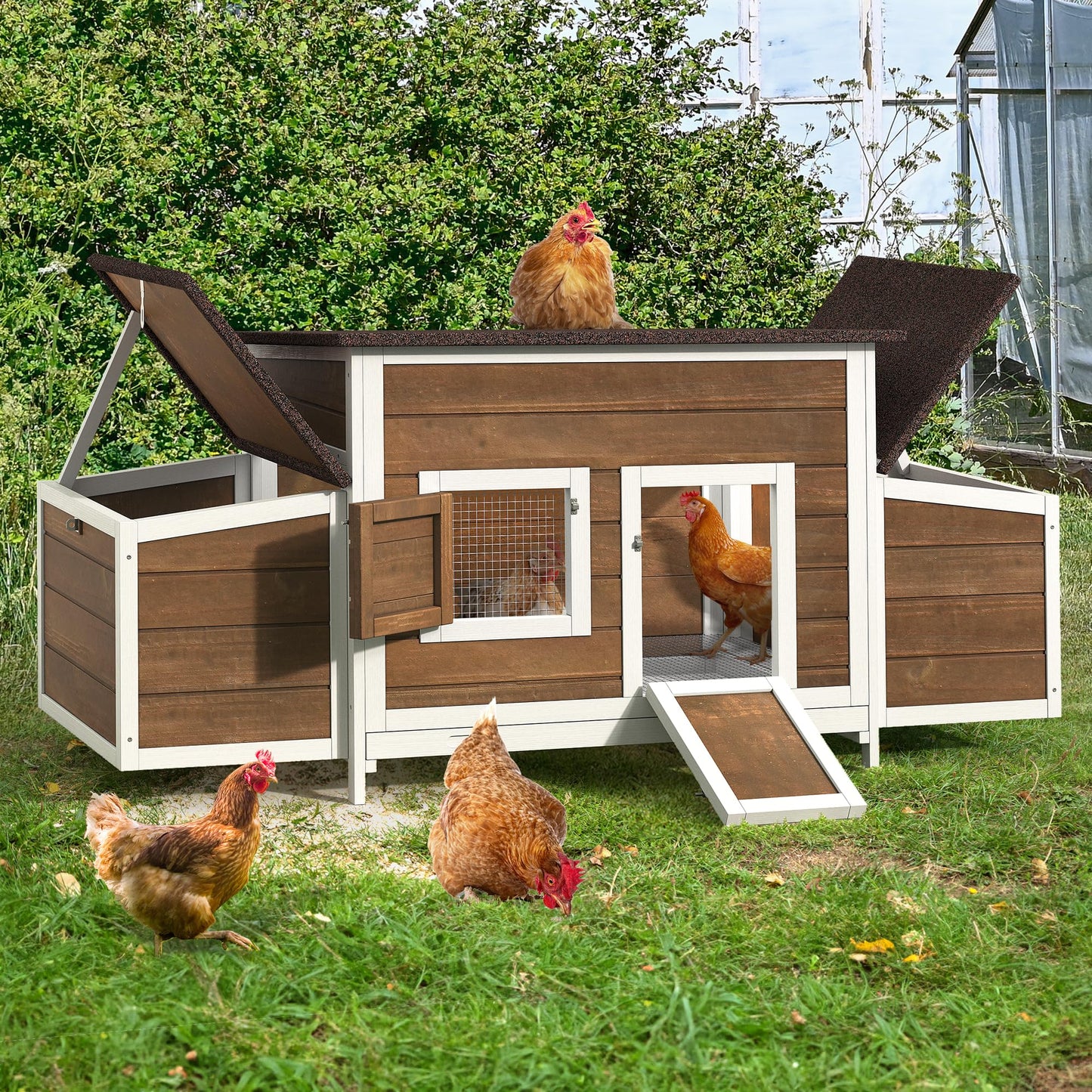 YITAHOME Chicken Coop Large Wooden Chicken House Chicken Pen Outdoor with 2 Nesting Boxes Poultry Cage Rabbit Hutch Duck Cage with Weatherproof Roof (Brown)
