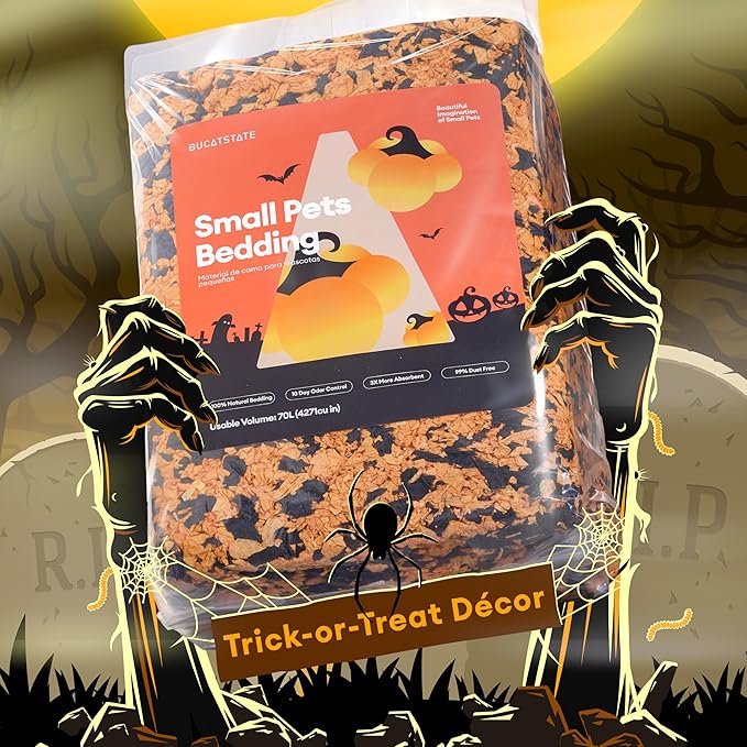 BUCATSTATE Hamster Bedding 70L, 99% Dust-Free Guinea Pigs Bedding Odor Control, Cozy Paper Small Animal Beddings for Rabbit Rat Syrian Dwarf Hamsters Gerbils (Halloween Décor)