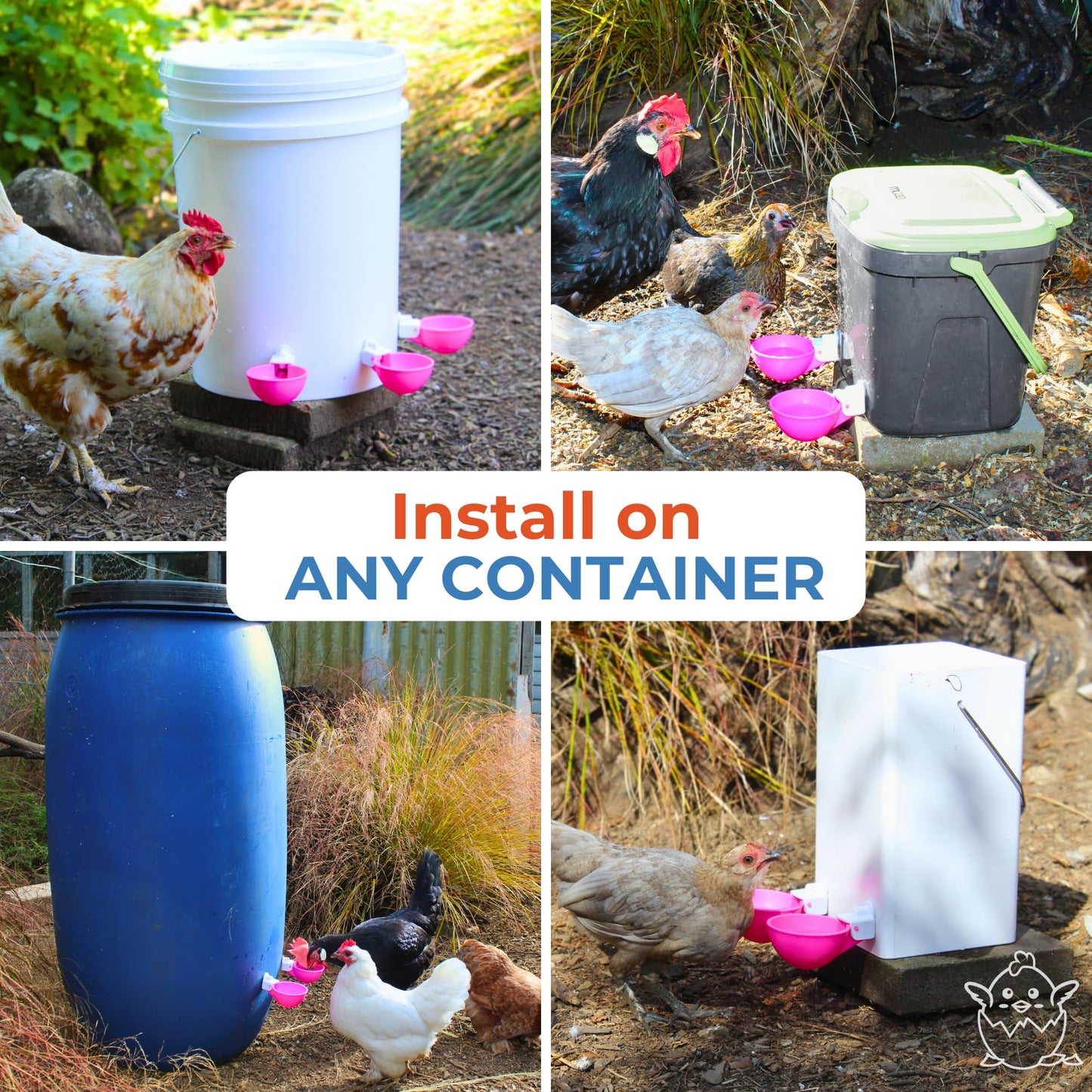 Lil'Clucker - Large Automatic Chicken Waterer Cups Suitable for Ducks, Geese, Turkeys, and Bunny Rabbit - Water Feeder Kit - Poultry Waterer (Pink, 5 Pack)