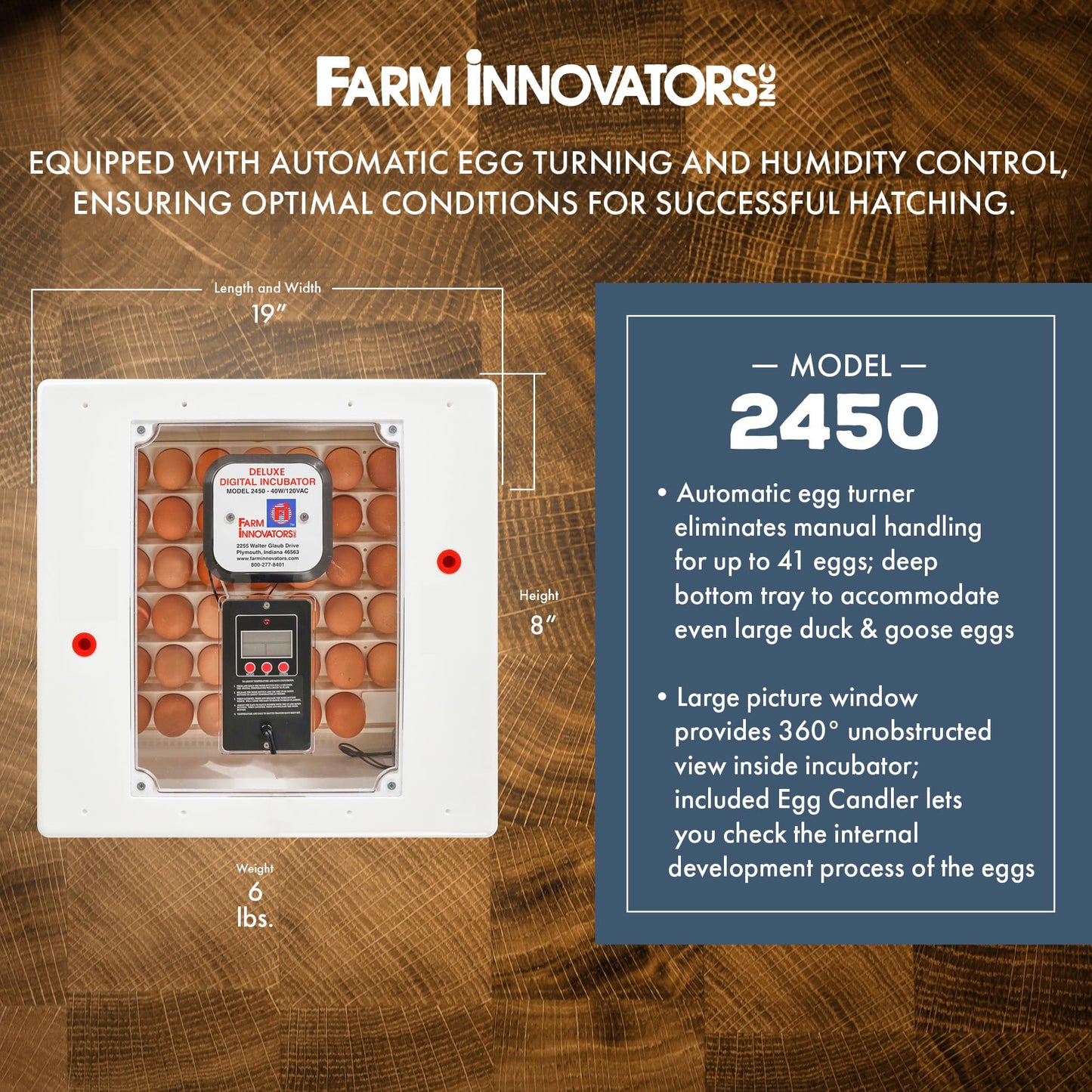 Farm Innovators Model 2450 Pro Series Digital Circulated Air Egg Incubator with Automatic Egg Turning and Humidity Control, 41 Egg Capacity