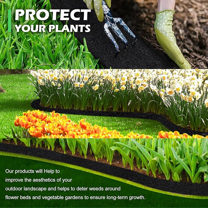 140" x 5.5" Rubber Mulch Roll for Landscaping-Permanent Garden Mulch Barrier-Recycled Rubber Mulch Mat Roll for Plants, Vegetables, and Flowers (Black)