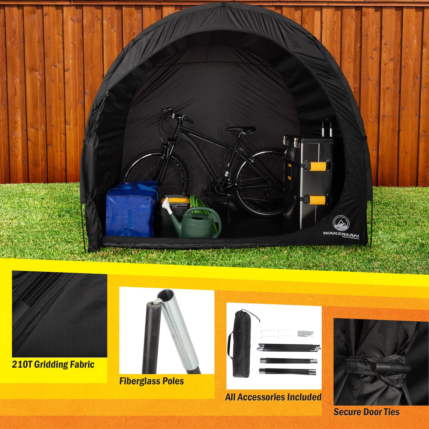 Bike Storage Shed - 6.5x5.3x5.3 Bike Cover Holds up to 4 Bicycles - Water and UV-Resistant Pop Up Tent with Carry Bag by Wakeman Outdoors (Black)
