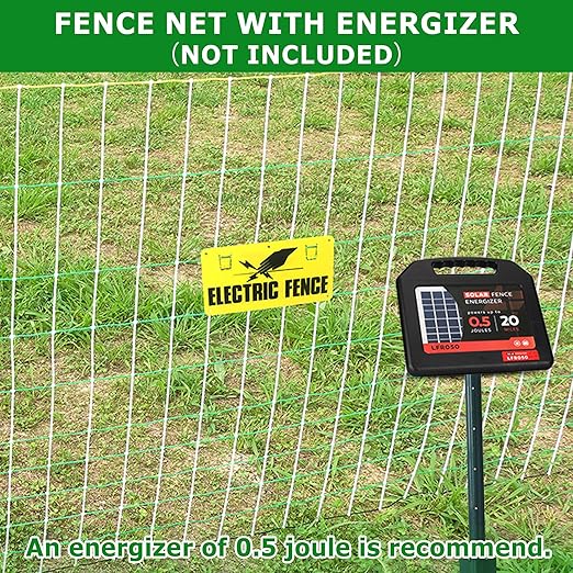 Electric Fence Netting - Chicken Fences for The Yard Semi-Rigid Net for Livestock or Poultry Fence Double Spiked Poultry Netting Fence Electric Portable 35" H x 164' L, 14 Posts