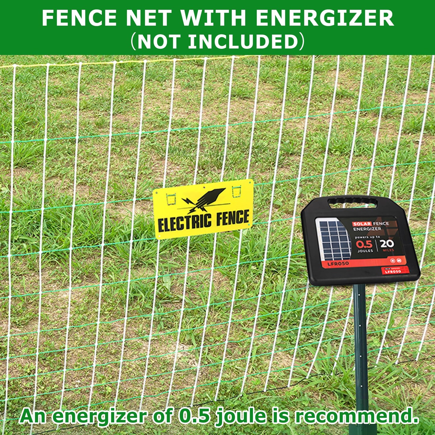 Electric Fence Netting - Chicken Fences for The Yard Semi-Rigid Net for Livestock or Poultry Fence Double Spiked Poultry Netting Fence Electric Portable 35" H x 164' L, 14 Posts