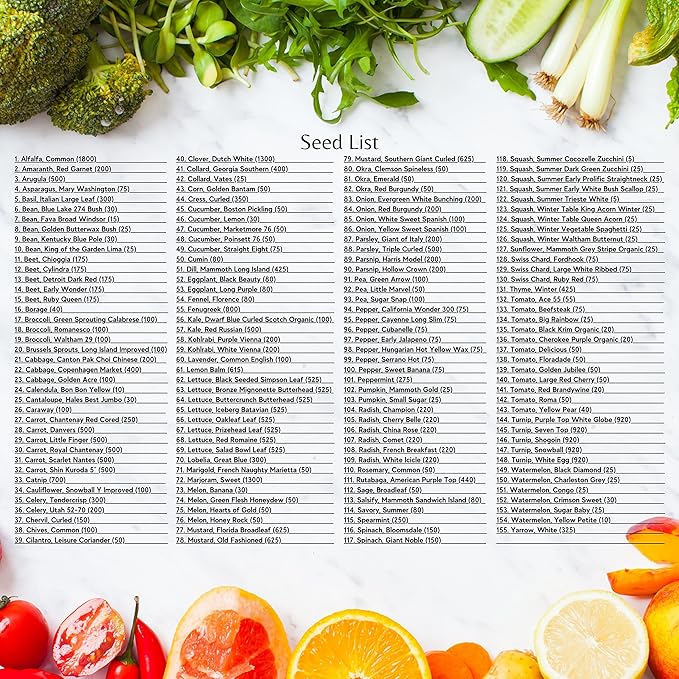 Survival Seed Kit America's #1 Largest Assortment of Heirloom Seeds - 155 Varieties - (Over 65,000 Seeds) Vegetable Fruit Herb Flower, Non-GMO, Seed Vault, Home Garden by Survive Seed Co.