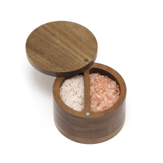 Lipper International Acacia Wood Divided Spice Box with Swivel Cover, 4" Diameter x 2.5" Height