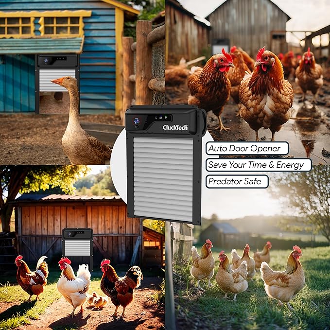 Automatic Chicken Coop Door - with 1080p Camera - Solar Powered - 5000mAh Battery - App Remote Control and Opener with Timer - Auto Open/Close - Heavy Duty - Night Vision - Alarm Drive