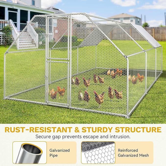 DWVO Large Metal Chicken Coop for 20-30 Chickens, 19.1 x 9.8 x 6.4 ft Walk-in Poultry Cage Chicken Run for Yard Outdoor with Waterproof and Anti-UV Cover Duck House Flat Roof Chicken Pen