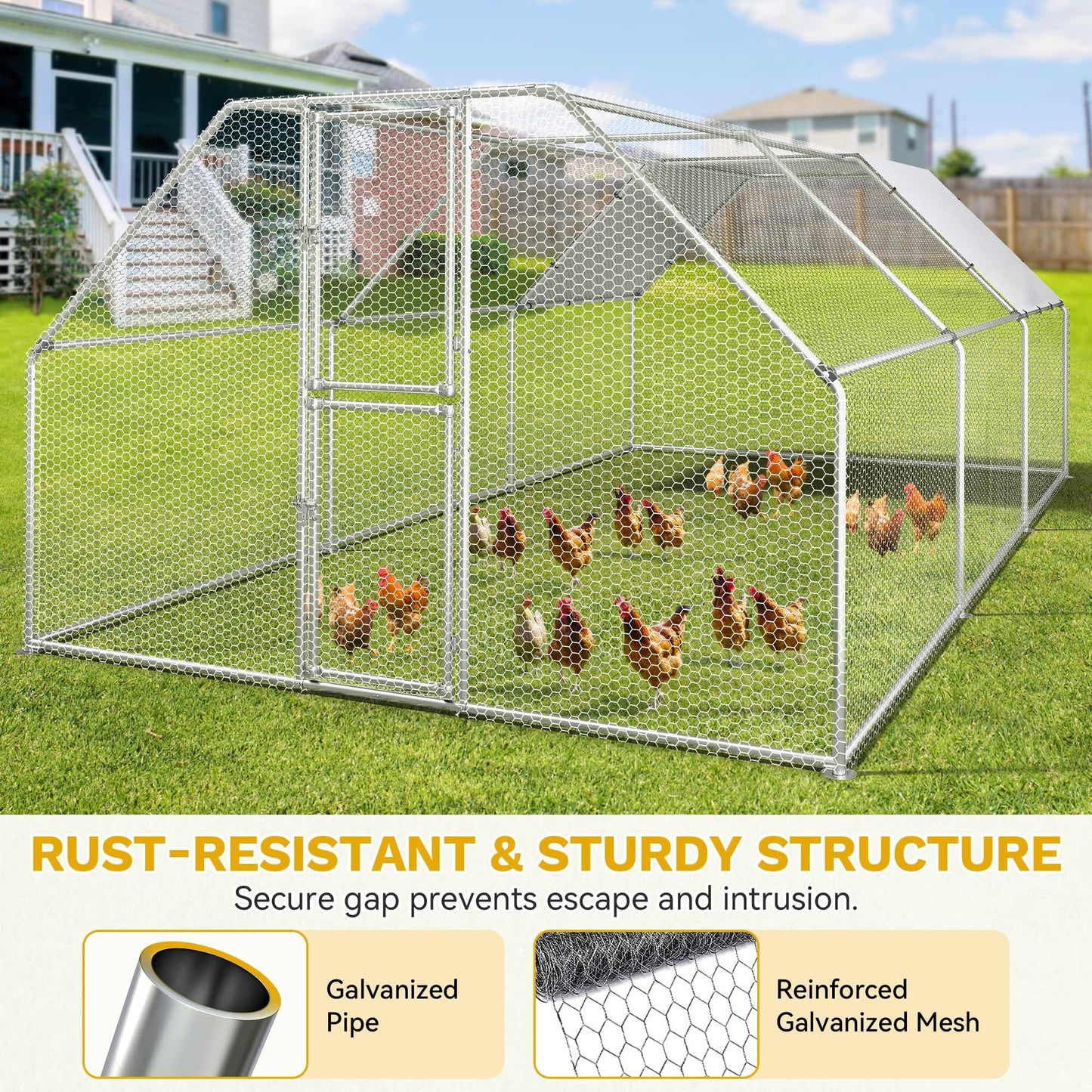 DWVO Large Metal Chicken Coop for 20-30 Chickens, 19.1 x 9.8 x 6.4 ft Walk-in Poultry Cage Chicken Run for Yard Outdoor with Waterproof and Anti-UV Cover Duck House Flat Roof Chicken Pen