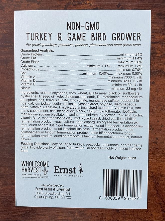 Non-GMO 10 lb Turkey Feed - Natural Peacock, Game Bird & Bird Feed, 24% High Protein Complete Food with Essential Oils, Herbs, Vitamins & Probiotics Formula for Healthy Flock Growth
