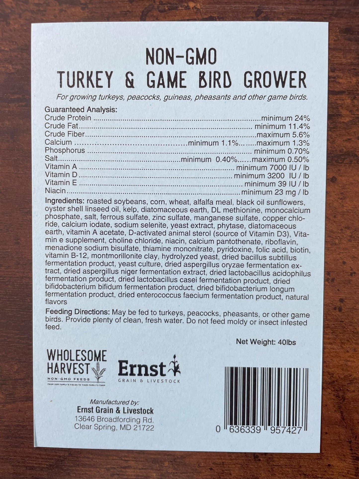 Wholesome Harvest Non-GMO 10 lb Turkey Feed - Natural Peacock, Game Bird & Bird Feed, 24% High Protein Complete Food with Essential Oils, Herbs, Vitamins & Probiotics Formula for Healthy Flock Growth