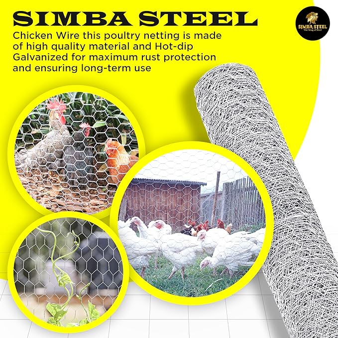 Chicken Wire 60 in x 200 FT x 2” Mesh x 20GA | Poultry Wire Netting | Hot Dipped Galvanized | Chicken Coop, Rabbit Cage, Fence Barrier (60 x 200 x 2)