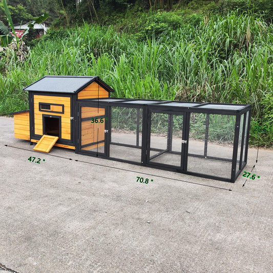 YOPTO 118" Large Wood Chicken Coop,Outdoor Hen House with Nesting Box Poultry Cage,Oversized Enclosed Run,Hen Coop with Leak-Proof Pull-Out Tray,Asphalt Roof & Free-Range Doors,Black+Gold