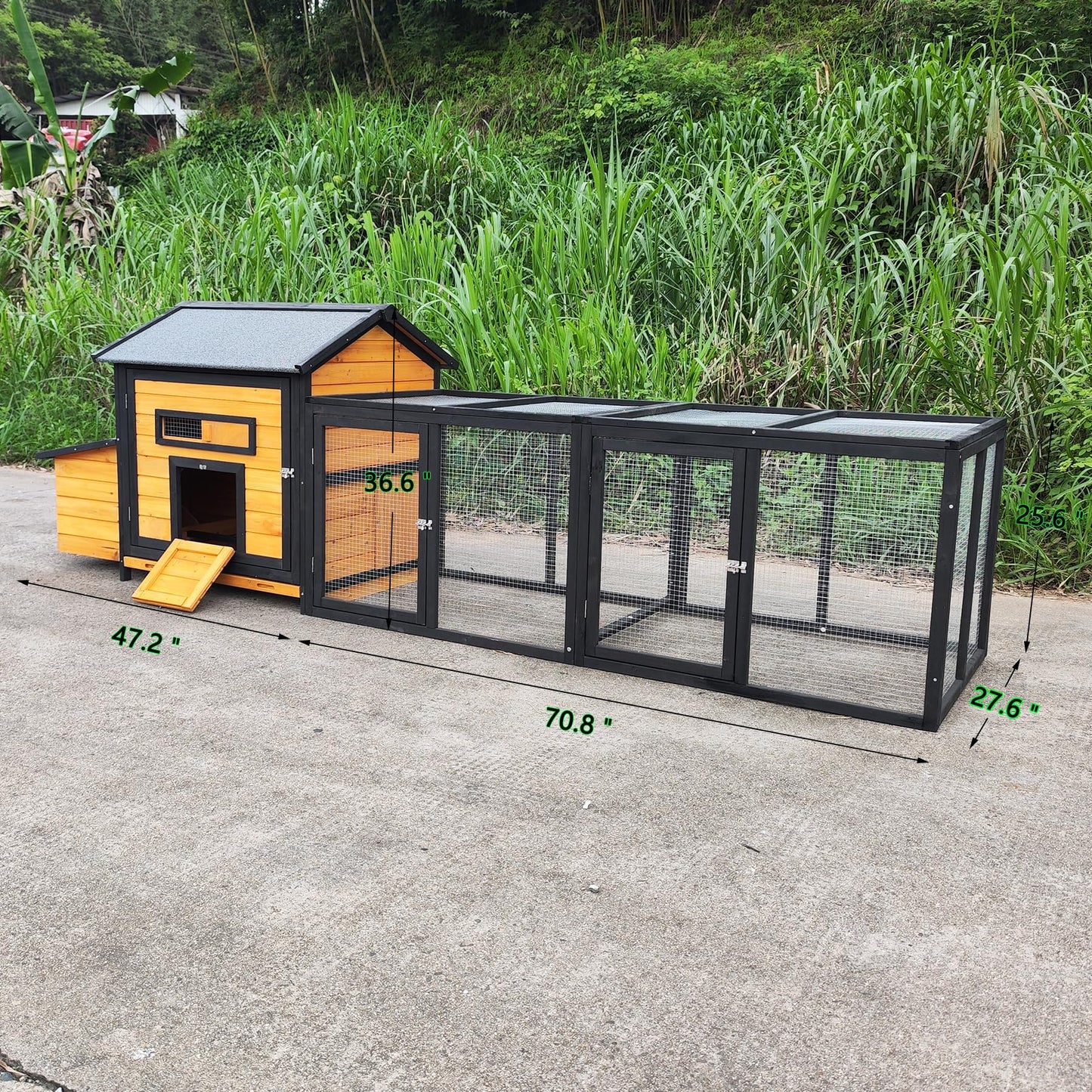 118'' Wooden Chicken Coop with Run, Large Outdoor Chicken Coop with Nesting Box, Waterproof Poultry Cage Hen House with Perch, Sliding Tray for Chickens, Rabbit Hutch Duck Coop for Backyard