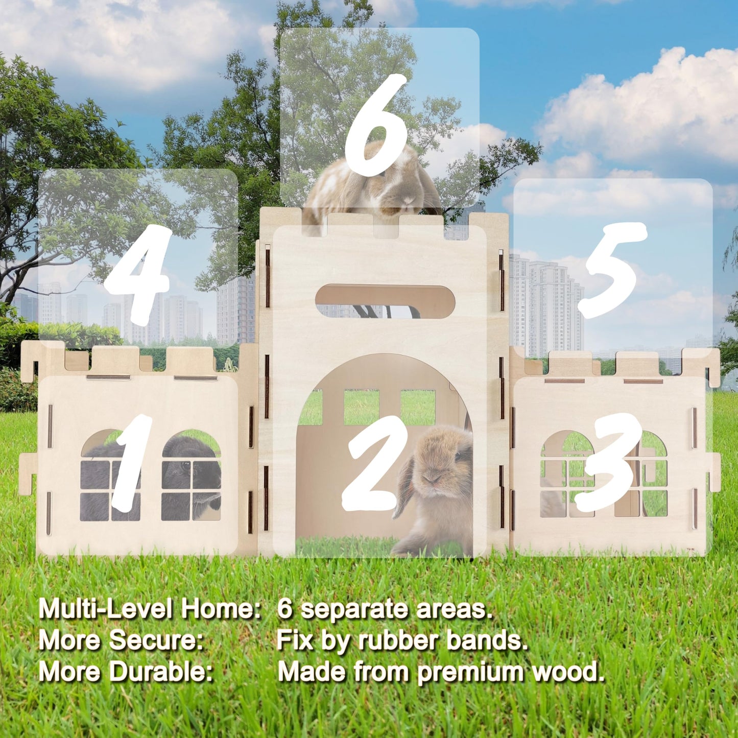 HIIMALEX Extra Large Bunny Castles Hideout Split Balcony for Indoor Bunnies Climbing Tower with Tunnel Sturdy House for Rabbits Ferrets Guinea Pigs Hamsters Ventilated Enrichment Toys Habitat