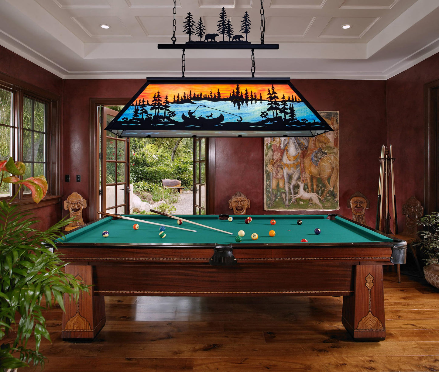 TOCHIC Vintage Pool Table Light, 6-Light Rustic Tiffany Style Fishing Billiard Hanging Light Fixture for Billiards Table Game Room Man Cave, Farmhouse Kitchen Island Dining Room Chandelier Lighting