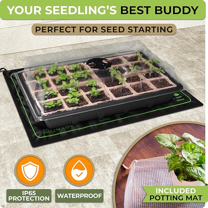 Carpathen Indoor Greenhouse with Grow Lights - 4 Tiers 27.2"L x 19.3"W x 54"H with 2 Dimmable 15W Full Spectrum LED Light Strips and Spectrum Control and Heat Mat - Mini Greenhouse with Zip PVC Cover