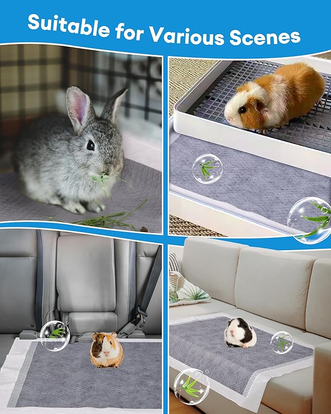 BUCATSTATE Disposable Guinea Pig Cage Liners 30 Count, Super Absorbent Guinea Pig Bedding, Bamboo Charcoal Odor Control Pee Pads for Rabbits, Ferrets and Birds (18''x24'')