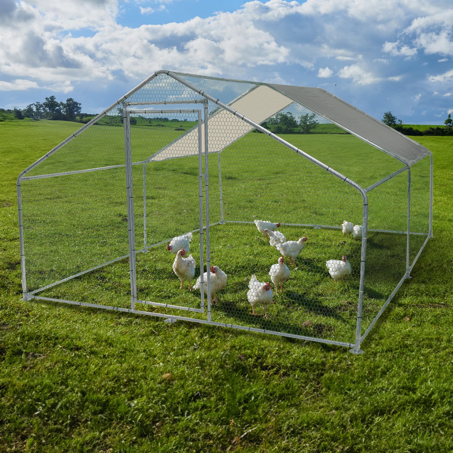 Chicken Coop - Large 13x9x6-Foot Chicken Run with Waterproof Cover and Lockable Door - Metal Chicken Coop for Ducks, Geese, or Rabbits by Pure Garden