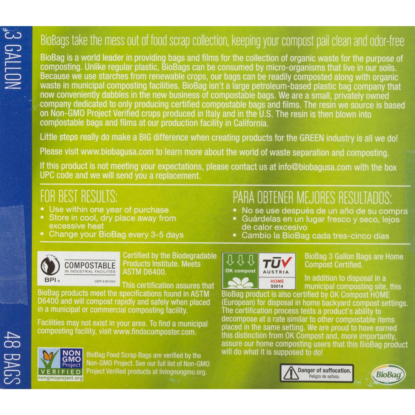 BioBag (USA), The Original Compostable Bag, 3 Gallon, 576 Total Count (12 Boxes of 48 Count), 100% Certified Compostable Kitchen Food Scrap Bags, Kitchen Compost Bin Compatible, Value Pack