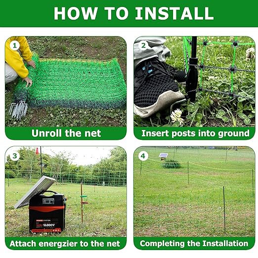 Electric Fence Netting, 42.5" H x 164' L, Portable Livestock Nets Mesh for Hog, Dogs, Deer, Goats, Larger Animals Electric Fencing for Backyards, Homesteaders, Farms, Ranches, Gardens