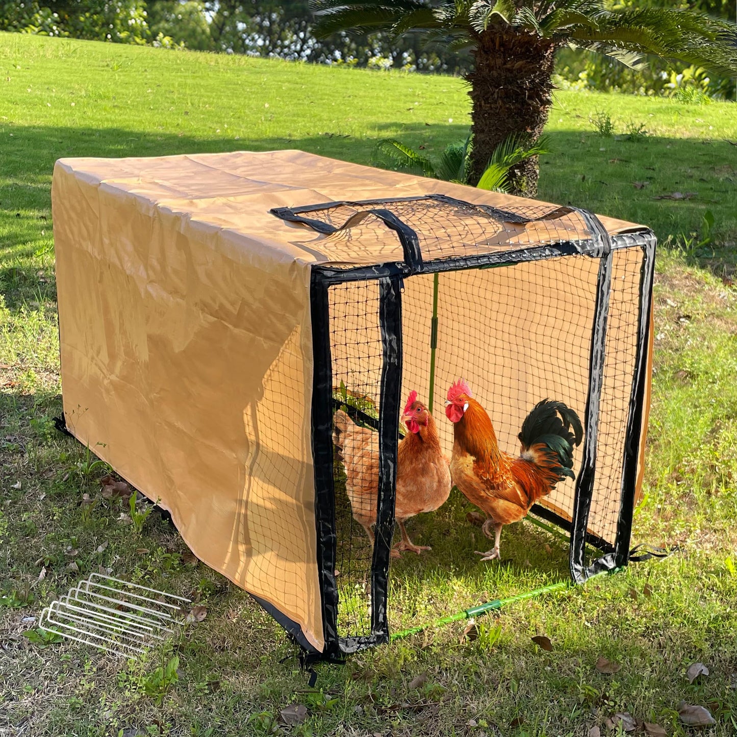 Chicken Coop with Waterproof Cover 4.4 * 2.2 * 2.2 FT Portable Poultry Cage Chicken Runs House Pen Cage Tarp for Outdoor Backyard Farm Use, Suitable for Chickens, Ducks, Quails and Cat