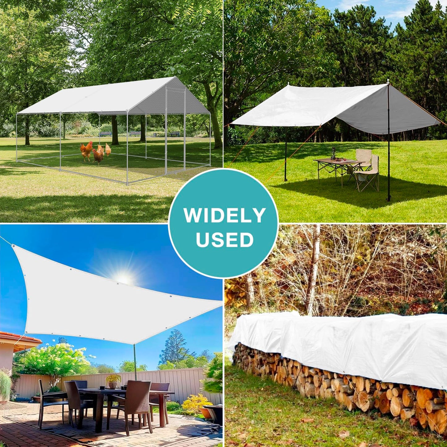 Chicken Coop Cover Waterproof, 11.5 * 6.5 FT Chicken Run Tarp with Ball Bungees Cords, UV Shade Cloth for Yard Large Chicken Coop, Walk-in Chicken Run Pen, Duck Coop Tarp Replacement (2 Pack,White)