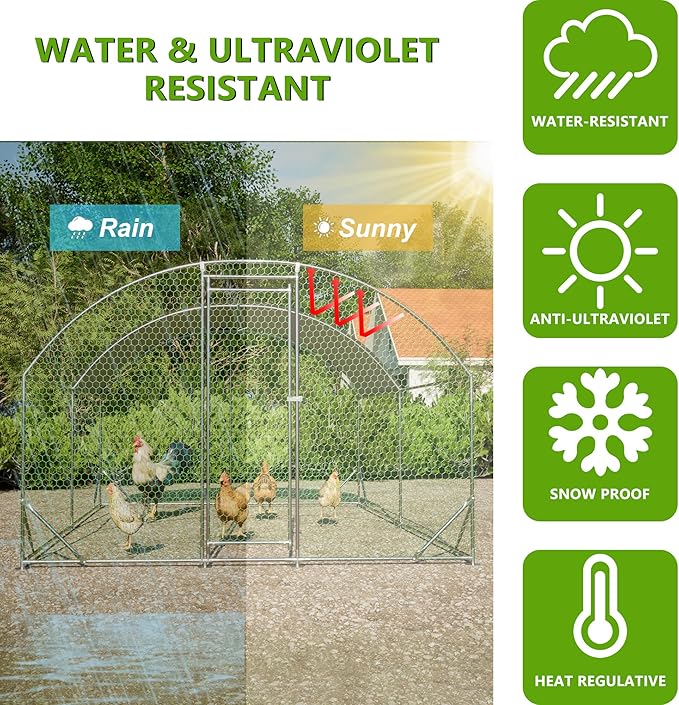 Large Metal Chicken Coop, Walk-in Chicken Run Pen with Waterproof Anti-UV Cover, Dome Roof Poultry Cage for Outdoor, Backyard, Farm (9.84'L x 13.12'W x 6.56' H)