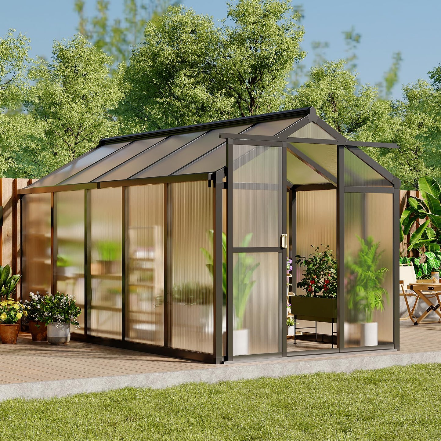 6x10 FT Greenhouse, Greenhouse for Outdoors, Polycarbonate Greenhouses with Quick Setup, Aluminum Frame and Roof Vent, Lockable Door for Backyard, Green Houses for Outside Garden Backyard, Patio