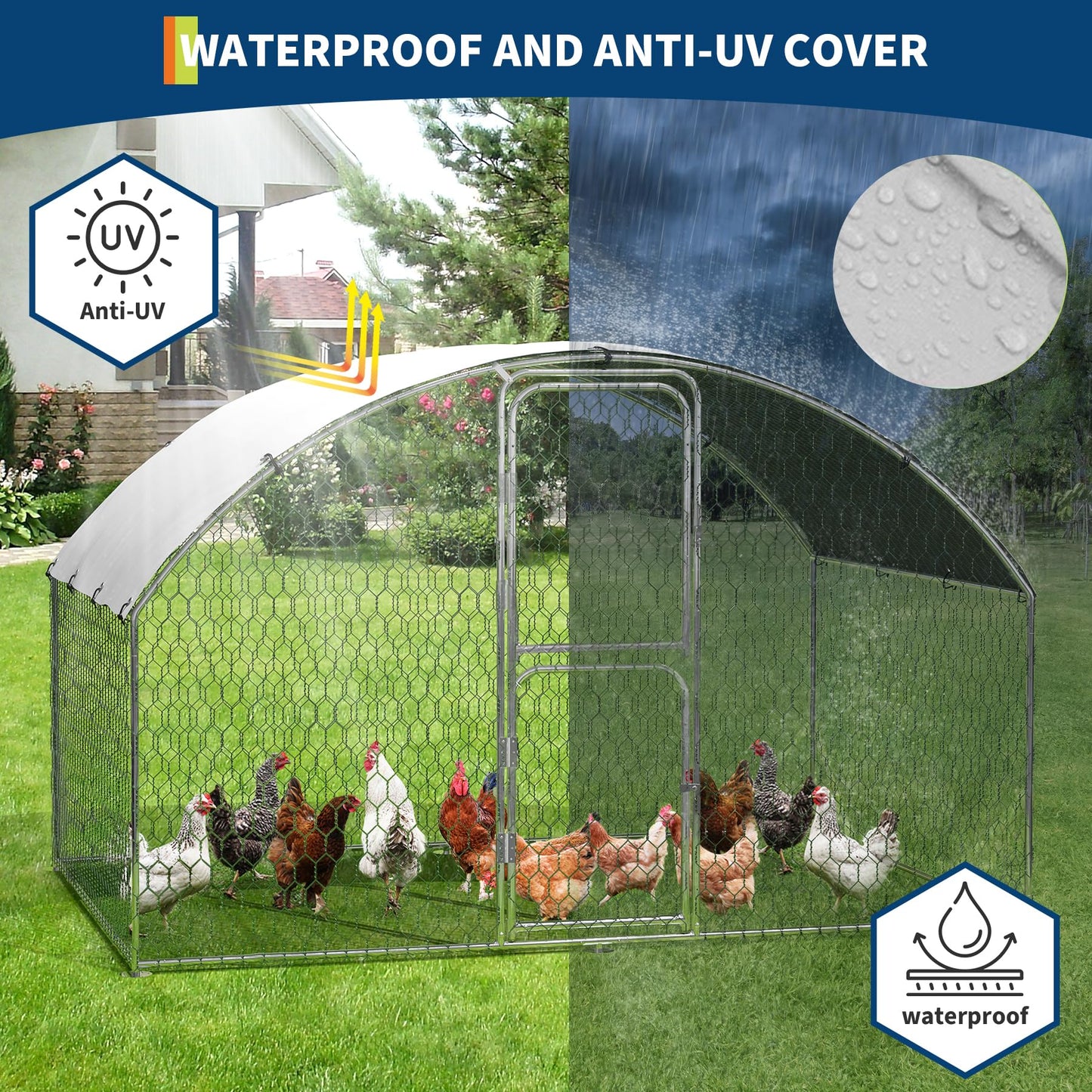 Large Metal Chicken Coop, Walk-in Chiken Coop, Outdoor Poultry Cage Hen House, Chicken Pen for Outdoor Backyard Farms, Homesteading Use 9.8x6.5x6.6in