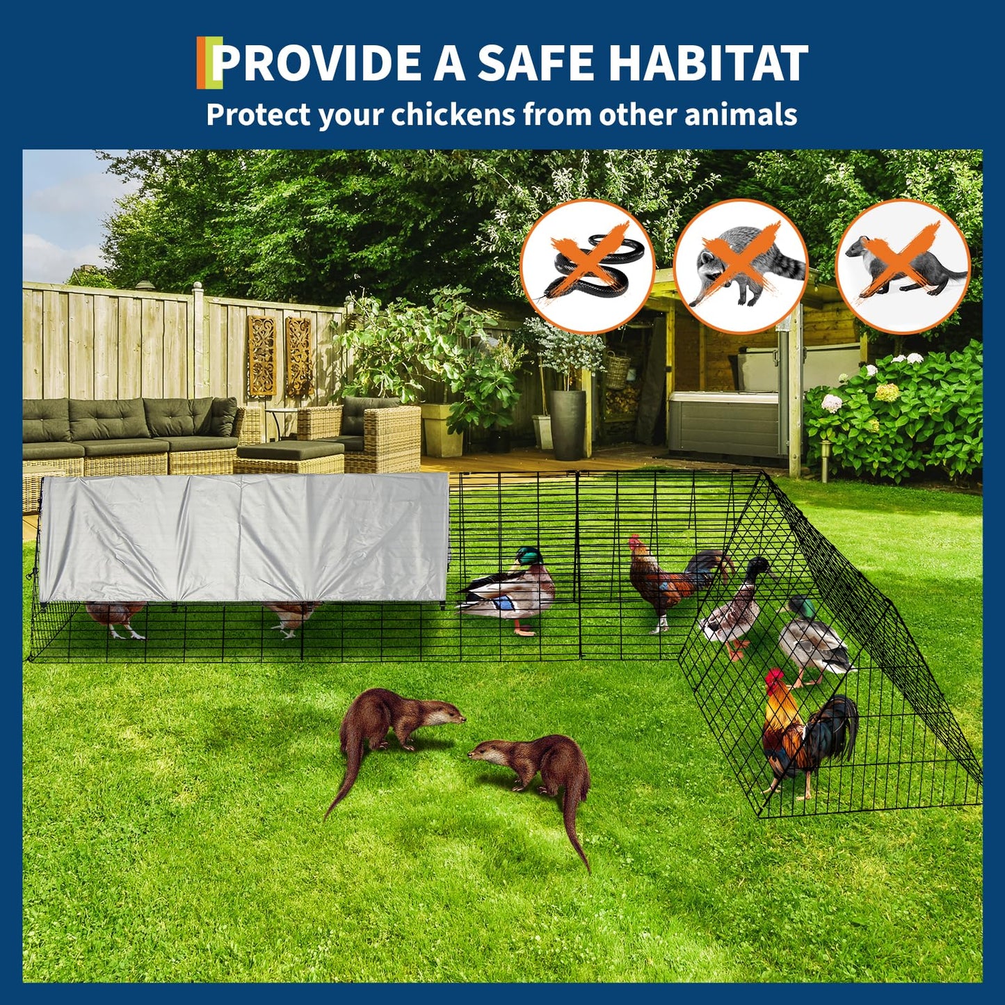 Chicken Runs for Yard with Cover, Chicken Tunnels for Yard, Portable Chicken Coop Run with Corner Frames, Small Metal Chicken Cage for Ducks, Rabbits