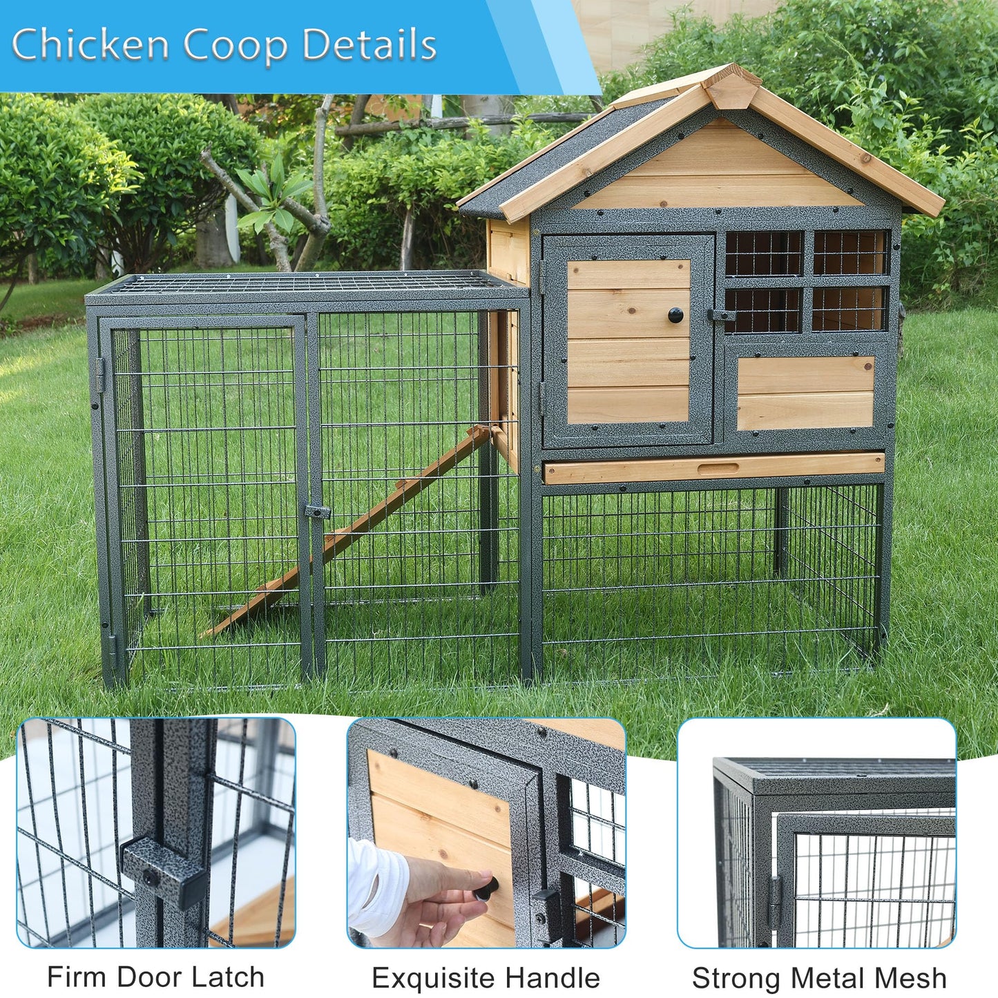 Chicken Coop and Run, Two Story Rabbit Hutch Indoor Outdoor, Waterproof Metal Frame Hen House with Nesting Box Rabbit Cage, Deep No Leak Pull Out Tray, for Chick, Bunny