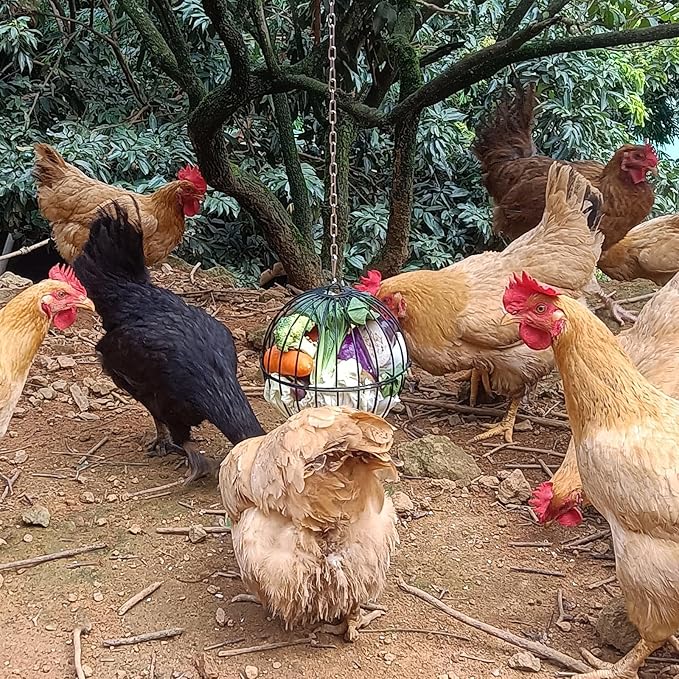 Hanging Chicken Feeder, 7.4 Inch Metal Large Chicken Ball Cage,Hen Food Rack, Chicken Feeding Supplies, Chick Coop Accessories.1 pcs Black