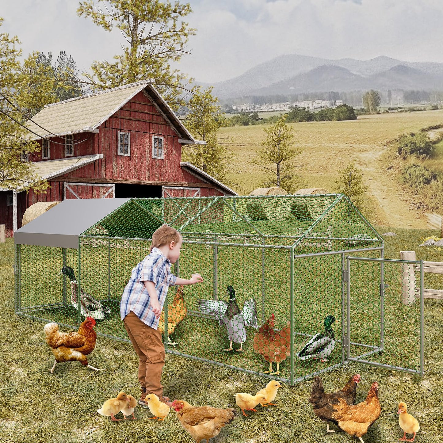 Garvee Large Metal Chicken Coop, Chicken Runs for Yard with Waterproof and Anti-UV Cover, Portable Chicken coop for Outdoor Chicken Rabbit Duck, Silver, 120"×40"×40"