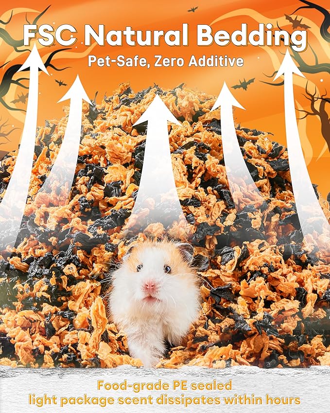 BUCATSTATE Hamster Bedding 70L, 99% Dust-Free Guinea Pigs Bedding Odor Control, Cozy Paper Small Animal Beddings for Rabbit Rat Syrian Dwarf Hamsters Gerbils (Halloween Décor)