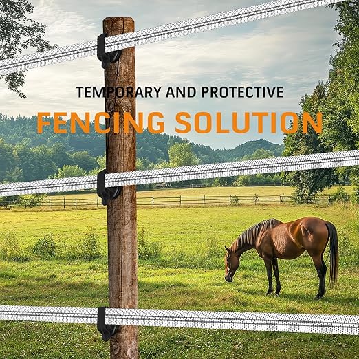 Electric Fence Poly Tape, Heavy-Duty Sure Shock PVC, Electric Fence Tape for Horse, 500ft(152m), 2 Inch, White and Black, Electric Fence Tape for Horse