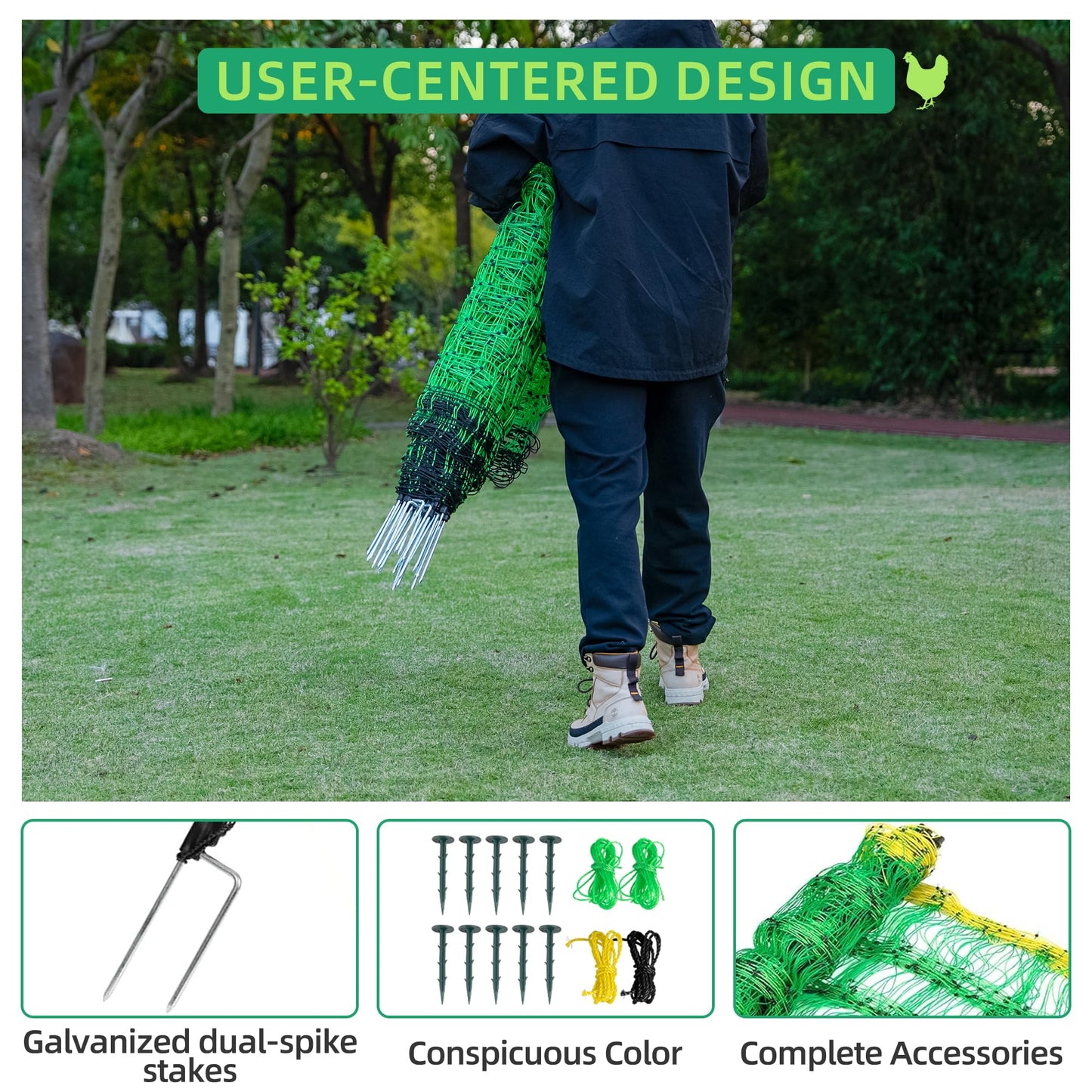 Poultry Netting Electric Fence, 41.5" H x 164' L, Portable Livestock Nets Mesh for Chickens, Ducks, Geese, Turkey, Electric Fencing for Backyards, Homesteaders, Farms, Ranches, Gardens