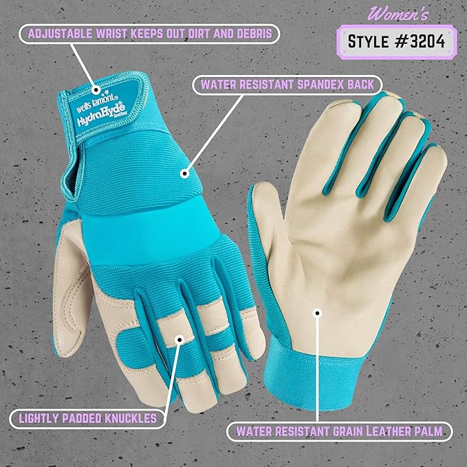 Wells Lamont Women's Hybrid Work/Gardening Gloves | Water-Resistant HydraHyde Leather | Medium (3204M)