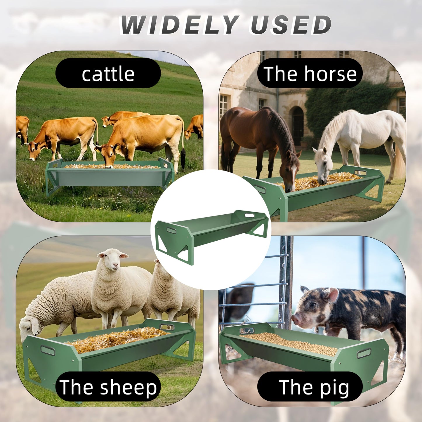 [New Upgrade] Stainless Steel Goat Feeder 45 Inch, Heavy Duty Large Capacity Feed Trough, Thickened Livestock Feeder, Easy to Clean, for Goats, Sheep, Horses, Cattle, Alpacas