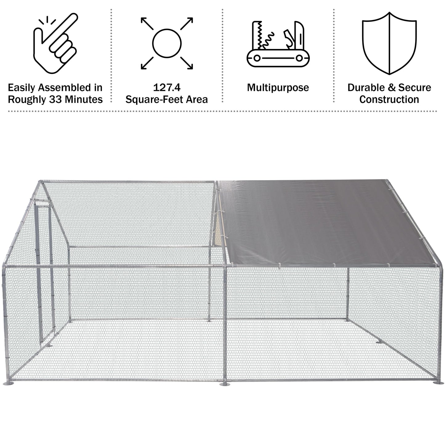 Chicken Coop - Large 13x9x6-Foot Chicken Run with Waterproof Cover and Lockable Door - Metal Chicken Coop for Ducks, Geese, or Rabbits by Pure Garden