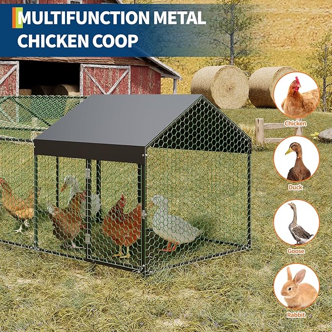 Large Metal Chicken Coop 10' x 3.3" x 3.3" Chicken Runs with Waterproof and Anti-UV Cover,3 Doors,Outdoor Hen House for Yard, Walk in Poultry Cage for Rabbit Duck Goose