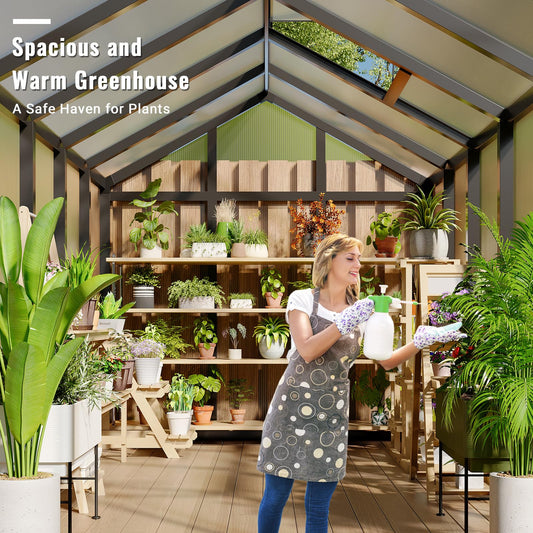 6x10 FT Greenhouse, Greenhouse for Outdoors, Polycarbonate Greenhouses with Quick Setup, Aluminum Frame and Roof Vent, Lockable Door for Backyard, Green Houses for Outside Garden Backyard, Patio
