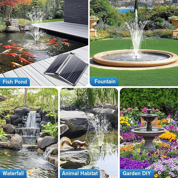 POPOSOAP 55W Solar Water Pump, Solar Water Fountain with Water Shortage Protection, Solar Pond Pump Water Flow Adjustable with PVC Tubing, 17Ft +10Ft Cord for Ponds, Garden, Waterfall, Hydroponics