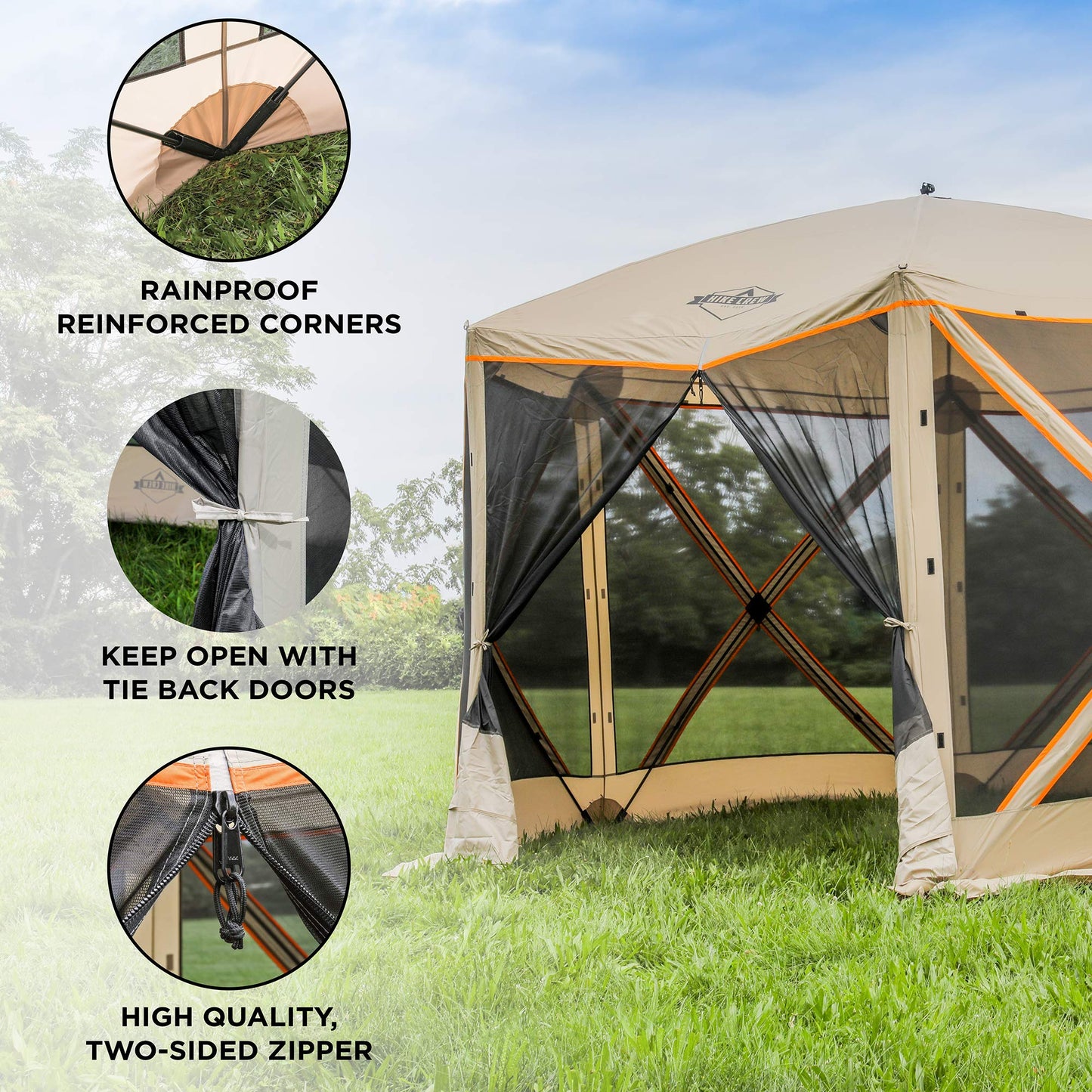 Hike Crew 6-Panel Pop-Up Screen House Gazebo 140x140 Inch – Instant Setup 6-Sided Hub Tent UV Resistant (SPF 50+) Fits 9 People Heavy Duty 210D Material – Includes Carry Bag & Ground Stakes
