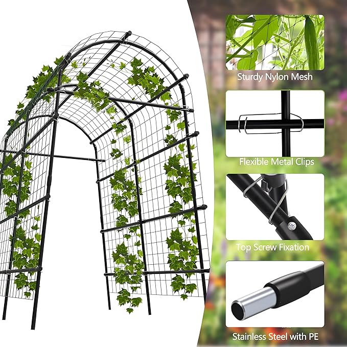 Garden Arch Trellis, 7.5FT Extra Tall Polyethylene-Coated Stainless Steel Garden Trellis for Climbing Plants, Vegetables, Flowers, Outdoor Pergola Arbor Wedding Party Decoration, Cucumber Trellis, Gar