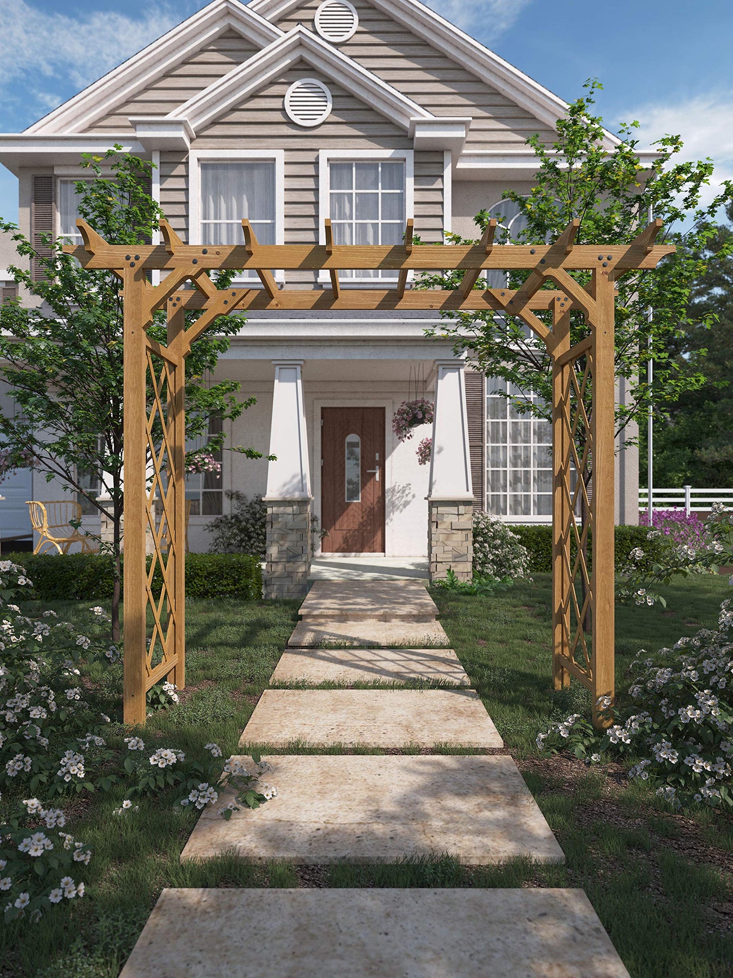 Vita Heartwood Grande Cedar Arbor, Golden Brown, FSC, Wood, 85 inch L x 26 inch W x 89 inch H, Opening Width 78 inches, Garden Décor Shade Arch, VA68898