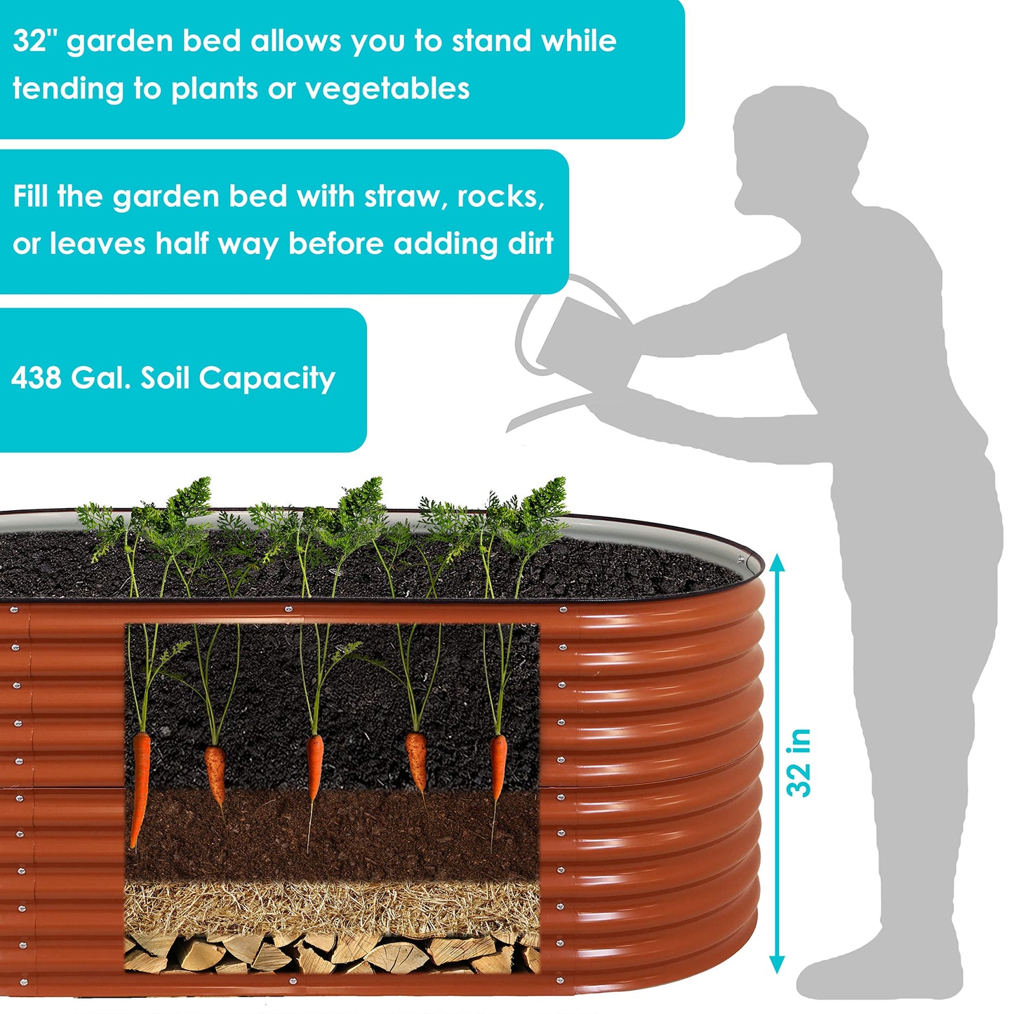 Sunnydaze 79-Inch Oval Raised Garden Bed - Stackable Steel Vegetable Flower Bed Planter Kit with Rubber Edge Trim - Brown