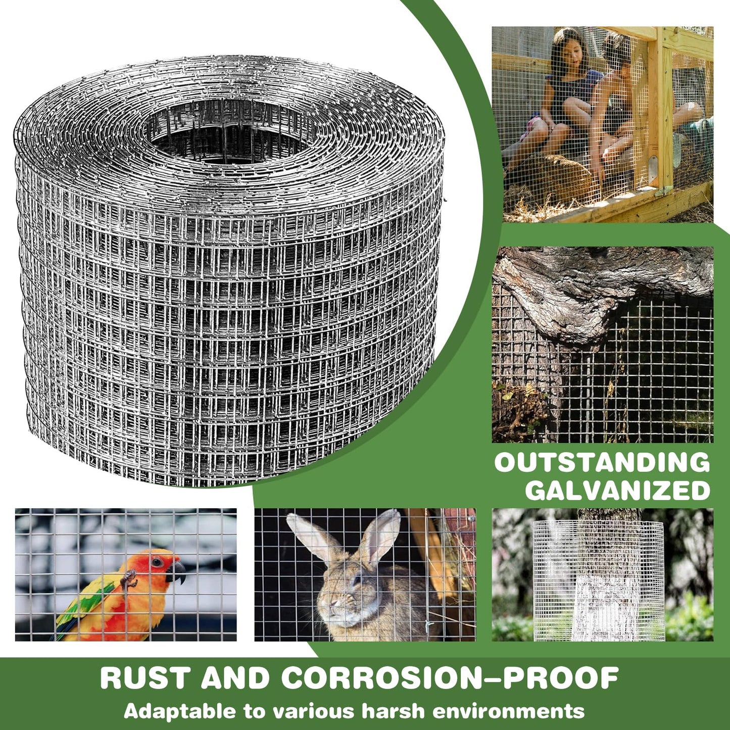 Hardware Cloth 1/4 Galvanized Wire Mesh Roll 8" x 20' (23 GA) - Chicken Wire Fence for Pens, Coops, Rabbit/Snake Fences, Poultry Enclosures, Crafting, and Screen Mesh